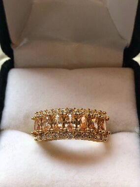 Fancy peachy yellow crystal gold plated ring
